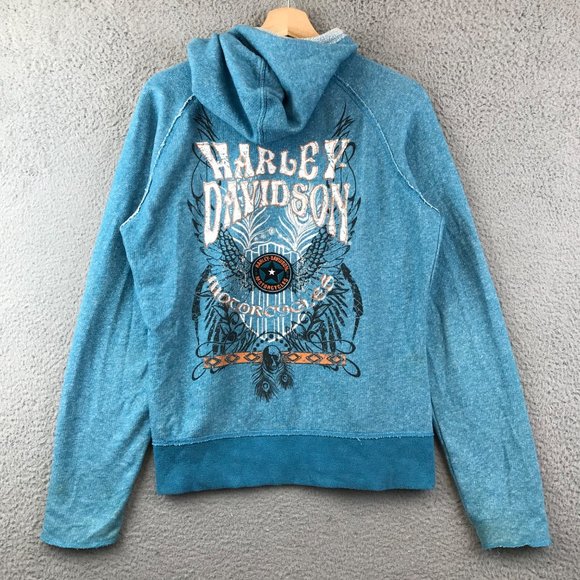 HARLEY DAVIDSON Zip Up Jacket Wing Sweatshirt Hoodie Women M - Picture 1 of 9
